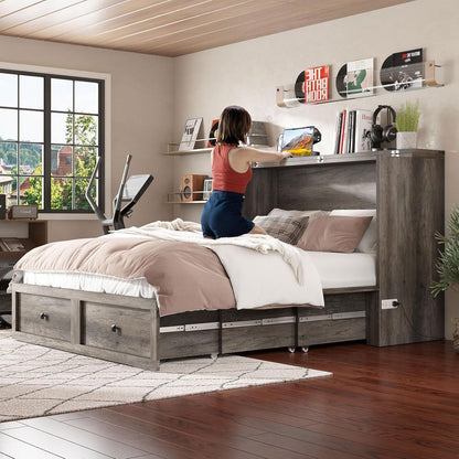 Queen Murphy Bed with Storage & Charging Station2