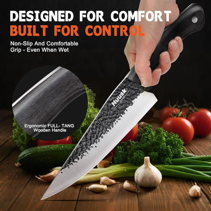 Japanese Chef Knife Set - Hand Forged Kitchen Knives for Meat Cutting - ATS-34 Carbon Steel Knives Set with Wooden Handle - Viking Cooking Knife Sets for BBQ Christmas Gift for Men and Women5