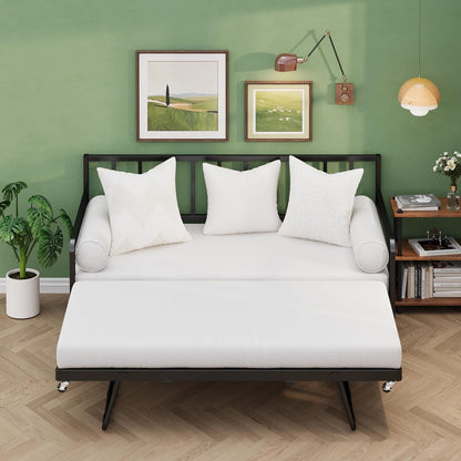 Twin Daybed with Pop up Trundle, Metal Steel Slats, Black3