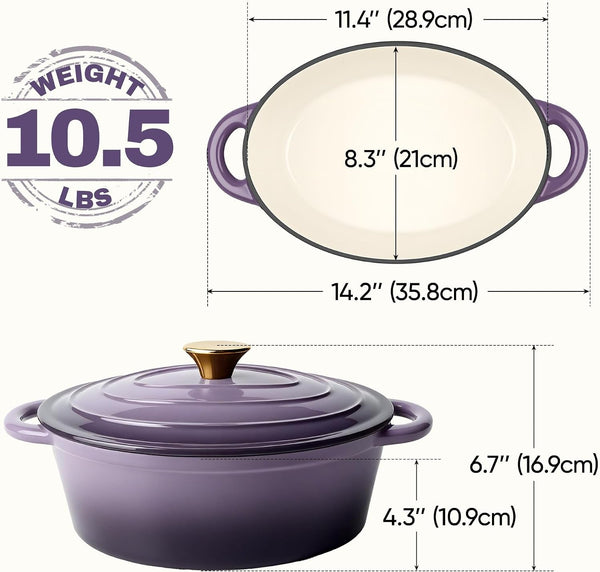 Oval Dutch Oven for Bread Baking, 4.5 Quart Non Stick Enameled Cast Iron Dutch Oven Pot with Lid, Oven Safe Oval Casserole with Lid up to 500°F for Baking, Braising, Stews, Roasting, Purple3