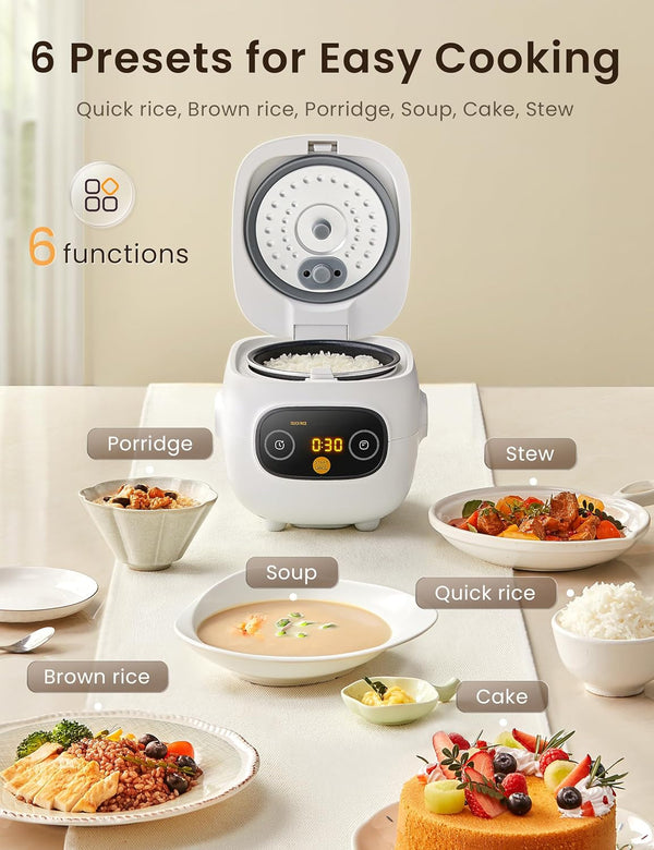 Mini Rice Cooker with 6-Functions, 2-Cups Uncooked Rice3