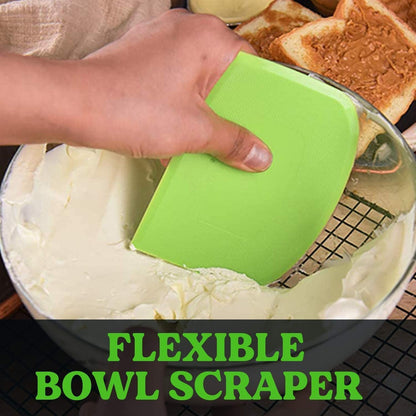 Dough Scraper Bench Scraper - 3P 4.7X3.7" Plastic Flexible Bowl Scraper, Sharp Edge & Angles Cake Scraper. Non-Slip Bakeware Decorating Tools Sculpting & Modeling Tools - Green+White+Green6