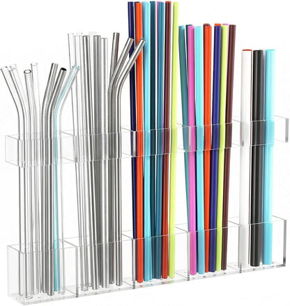 Straw Holder for Cabinet Door, Reusable Tumbler Straw Organizer Storage Container Mount for Kitchen Counter Cupboard Door (Transparent, 9.5Inch)1
