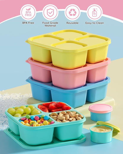 4 Pcs Snack Box Containers Set, Reusable 4 Compartment Lunchable Container with 2Pcs Sauce Containers, Stackable Bpa-Free Bento Box for School, Work, Travel (4 Color)2