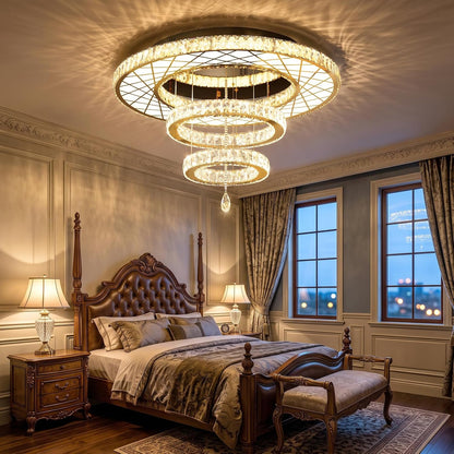 Modern Glam Chandelier LED Crystal Ceiling Chandeliers Light for Bedroom Living Room Dining Room Lighting Fixture 24 Inch Gold Remote Dimmable Lights1