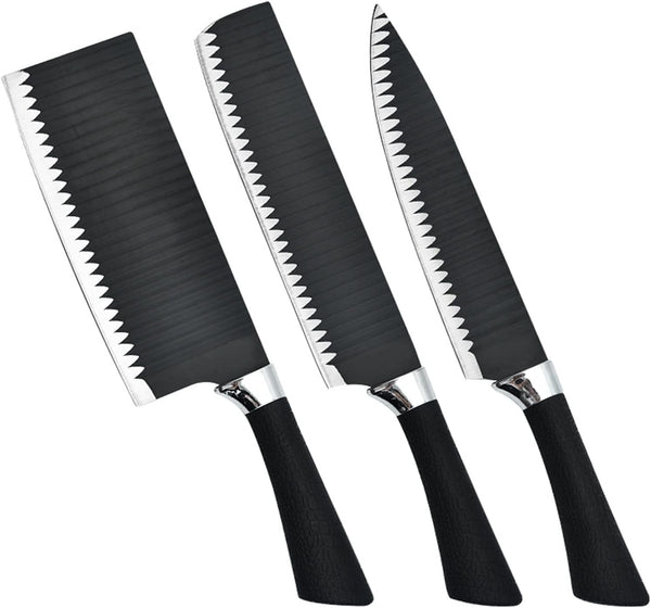 Black Chopping Knife Non-Stick Wave Pattern Kitchen Knives Multi-Purpose Kitchen Knife Meat Cleaver Chef'S Knife(1)5
