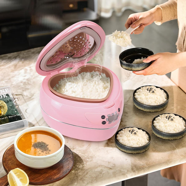 Heart Shaped Pink Rice Cooker 300W, Small Cute Rice Cooker (1.8L, 4Cups) | High Power Preset Timer Automatic Heat Preservation for New Year Valentine'S Day Gifts1