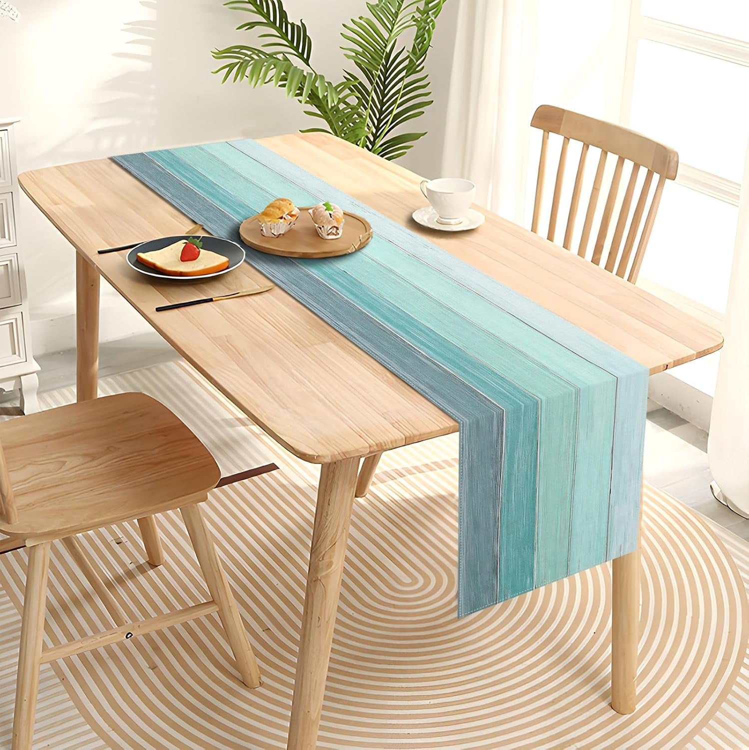 teal-aqua-stripe-table-runner-beach-coastal-under-the-sea-party-decoration-summer-pool-beach-home-kitchen-dining-room-table-decor
