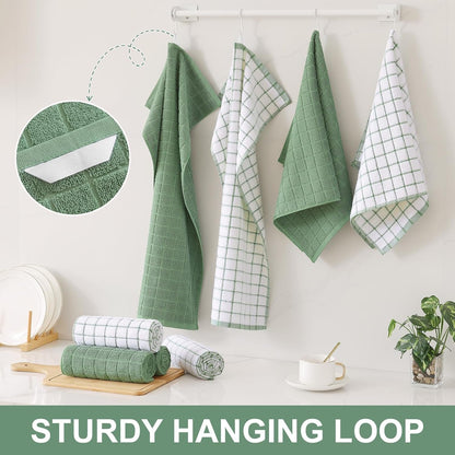 Large Premium Cotton Kitchen Towels 16"X 28", 6 Pack, Grass Green6
