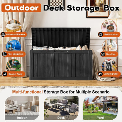Outdoor Storage Box, Resin Deck Boxes Indoor and Outdoor, Waterproof Storage Box Lockable Lid (Black, 85 Gallon)3
