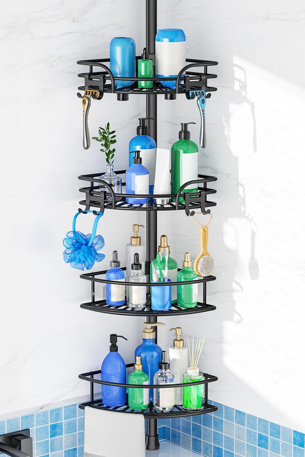 Corner Shower Caddy Tension Pole, Adjustable No-Drill Widen Shelves1