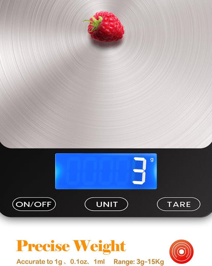Food Scale -33Lb Digital Kitchen Scale for Food Ounces Grams Rechargeable | 304 Stainless Steel,Batteries and Type-C Charging | Perfect for Meal Prep, Cooking, and Baking, Black4