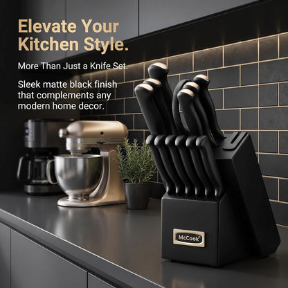 Knife Set Black Kitchen Knife Block Set W Built-In Sharpener7