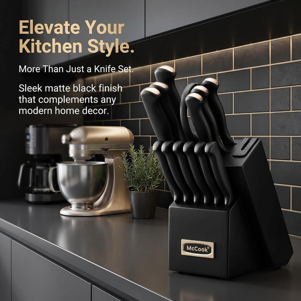 Knife Set Black Kitchen Knife Block Set W Built-In Sharpener7