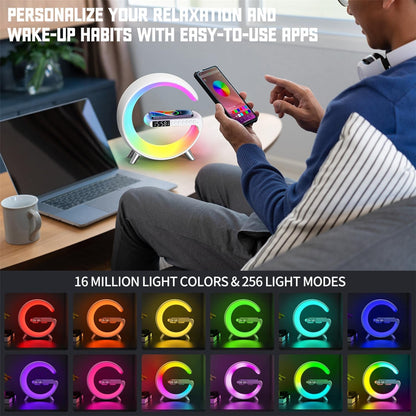 4 in 1 Smart LED Table Lamp, Alarm Clock, Wireless Charger, Night Light, Bluetooth Speaker with App Control, Bedside Lamp for Bedroom, Office, Home Decor, Family, Girls Boys Birthday Festival Gifts5