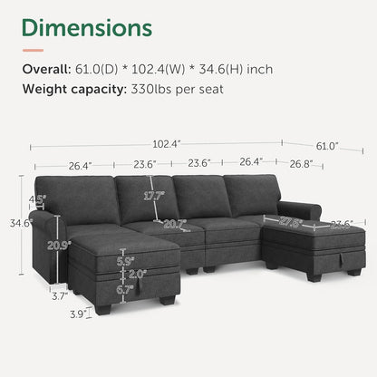 Sectional Sofa with Storage Seat U Shaped Couch with Reversible Chaise Convertible Sectional Couches for Living Room,Dark Grey2