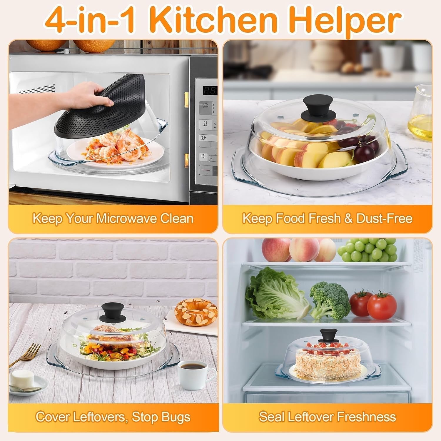 glass-microwave-splatter-cover-for-food-with-microwave-place-mat-sturdy-plate-guard-lid-with-vent-holes-and-easy-grip-silicone-handle-bpa-free-dishwasher-safe-black