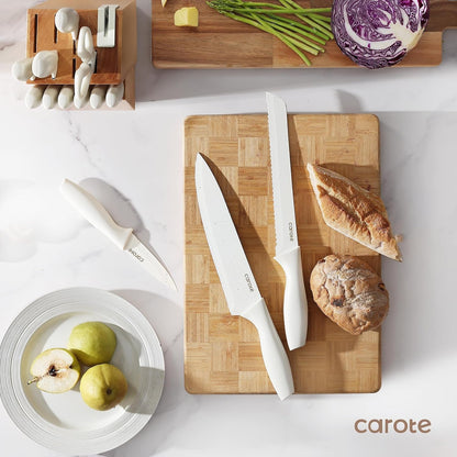 15-Piece Knife Set, Wood Block with Built-In Sharpener, Cream | Stainless Steel Knives, Ceramic Nonstick Coating, Long-Lasting Sharpness, Rust-Resistant, Non-Slip Handles, Dishwasher Safe4