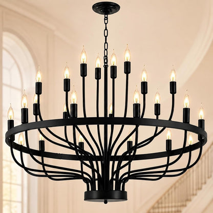 Large Black Wagon Wheel Chandelier 24-Light 39In for High Ceilings1