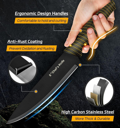 14-Piece Black Kitchen Knife Block Set with Built-In Sharpener | German High-Carbon Stainless Steel Blades, Dishwasher Safe, Ultra-Sharp Edges, Ergonomic Non-Slip Handles3