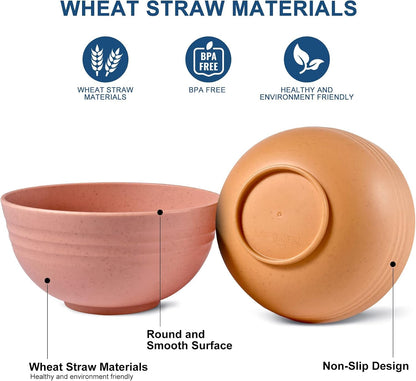 BPA Free Unbreakable Wheat Straw Cereal Bowls - Microwave & Dishwasher Safe Soup and Salad Bowls, Set of 8, 26Oz, Multicolor3