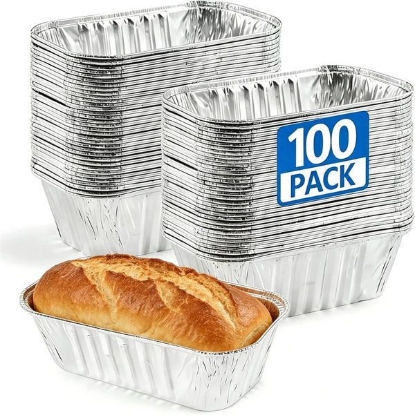 100 Pack 1Lb Mini Aluminum Foil Loaf Pans – 6" X 3.5" X 2" Disposable Small Bread Tins Oven Safe for Baking, Meatloaf, Cake, Holiday Treats, Food Storage & Takeout1