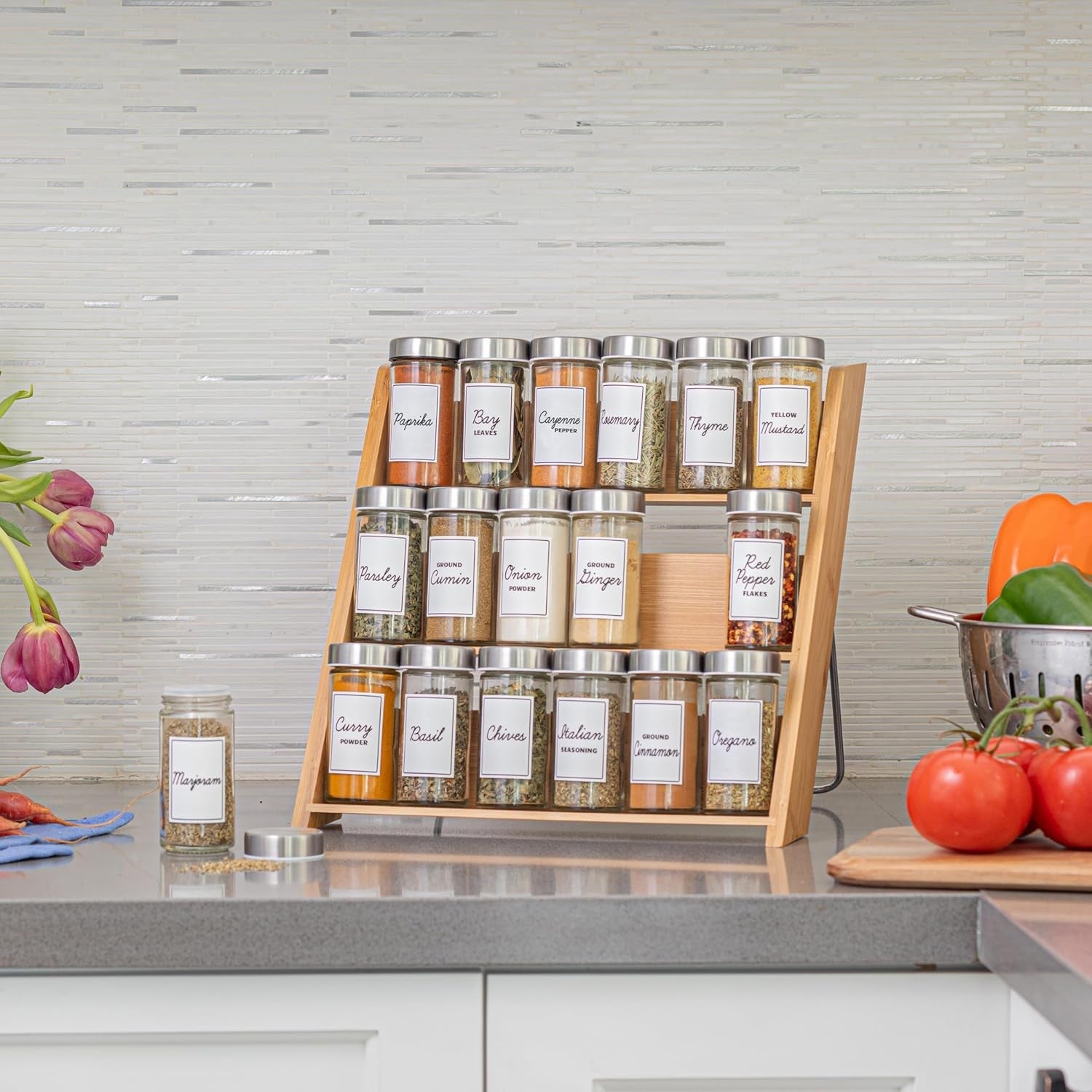 18-jar-bamboo-compact-spice-rack-with-spices-included-5-year-free-spice-refill-program-for-countertop-or-kitchen-drawer-with-glass-jars