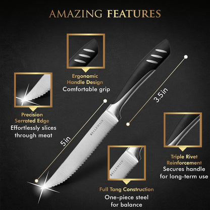 Steak Knife Set of 8, Serrated Stainless Steel, Dishwasher Safe | Ergonomic Handle Design, Rust-Resistant Blades, Precision Serrated Edges, Enhanced Dining Experience at Home & Restaurants2