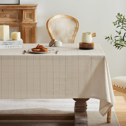 Linen Checked Square Table Cloth 60X60 Inch Neutral Beige1
