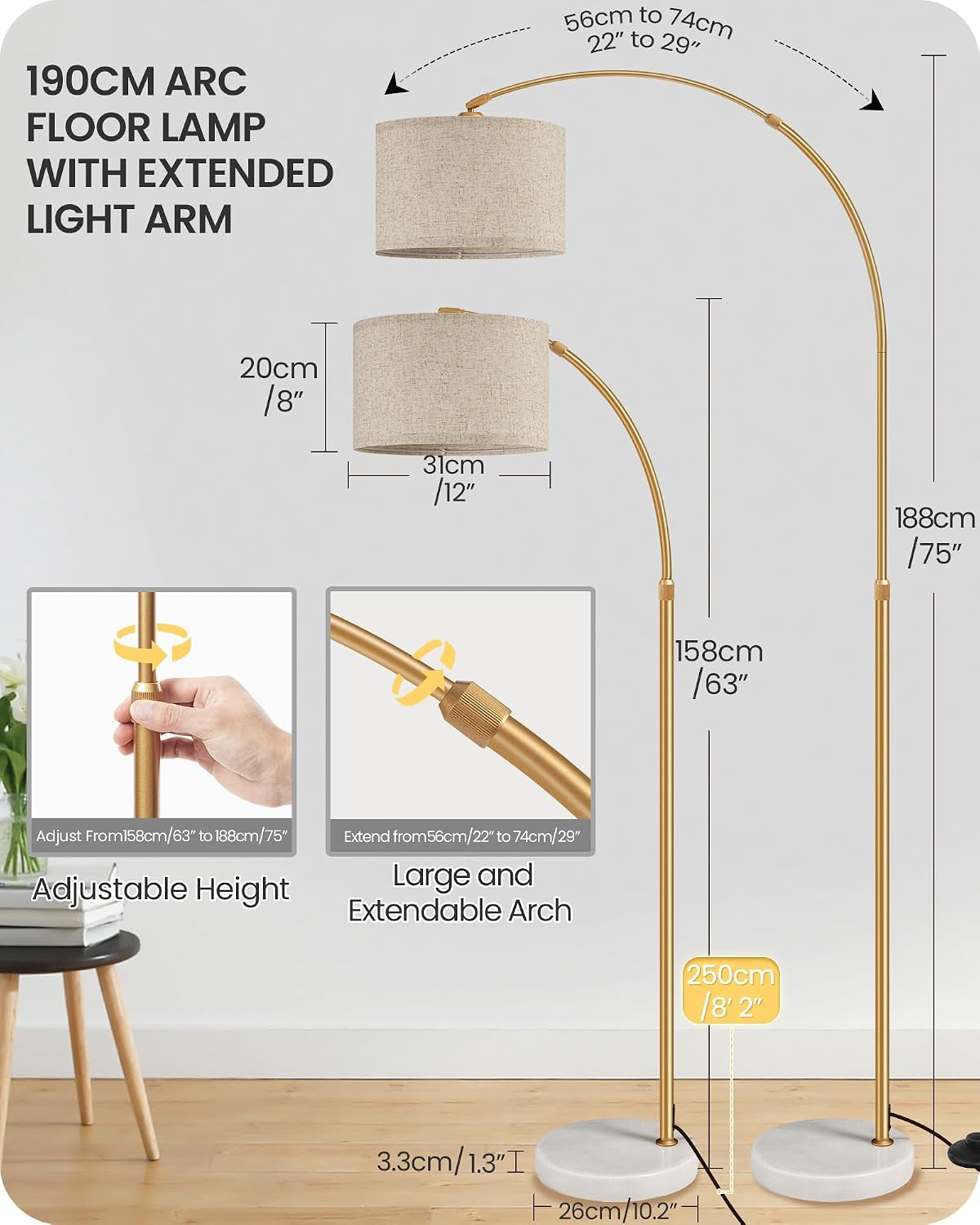75-arc-floor-lamp-with-marble-base-and-adjustable-height-rotating-hanging-shade-dimmable-gold-floor-lamp-for-living-room-with-remote-and-foot-switch-3-color-temperatures-timer-de15ld05
