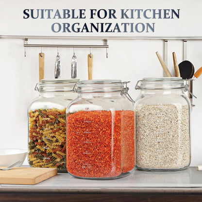 1 Gallon Glass Jar with Airtight Lid, 4.3" Wide Mouth Mason Jars | Bpa-Free, Leak-Proof Lid, Square, Large Glass Storage Containers with 2 Scale Mark for Canning, Pickled, Overnight Oats2