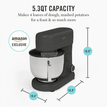 5.3QT Tilt Head Stand Mixer, 12 Speeds, Stainless Steel Bowl | Dough Hook, Stainless Whisk, Beater, Removable Splash Shield, Bread, Cake & Whipping, Electric Kitchen Mixer, Caviar Gray10