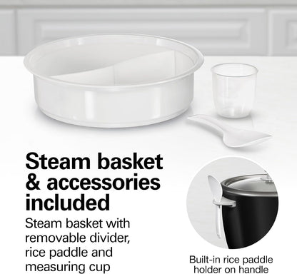 Rice Cooker & Food Steamer, 30 Cups Cooked, 15 Cups Uncooked | Includes Steam and Rinsing Basket , Measuring Cup & Spatula | Easy 1 Touch Controls | Black | 375535