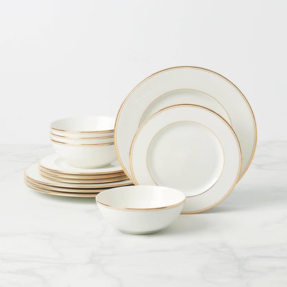 Federal Gold Bone China 12-Piece Dinnerware Set for 42