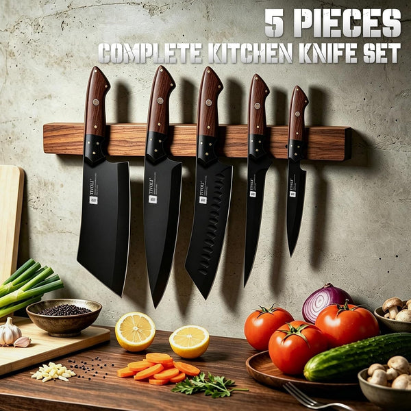 Kitchen Knife Set 5Pcs - Chef Knife Set with Full Tang Wooden Handle2