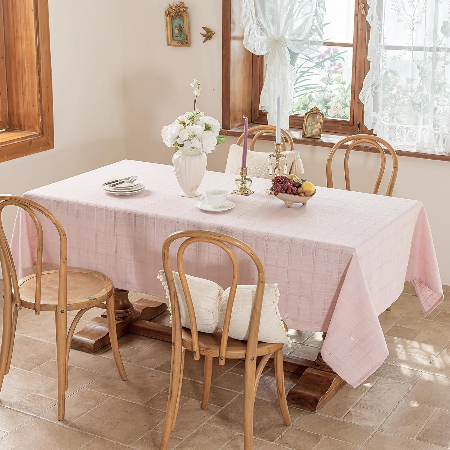 light-pink-embroidered-grid-tablecloth-wrinkle-resistant-60x104