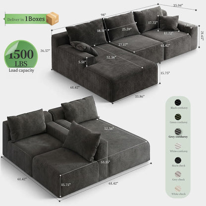 98" L Shaped Boneless Sectional Couches for Living Room, Dark Grey2