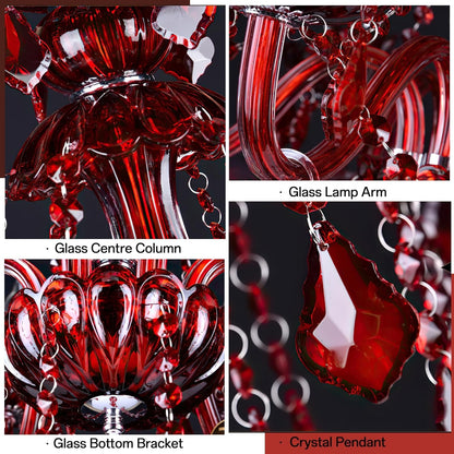 Red 6 Lights K9 Crystal Candle Chandeliers Lighting Modern Pendant Lights Crystal Modern Chandelier Candle Chandelier Lighting for Living Room Bedroom Hallway Entry E12 Base, H22 X W23.6 Inch5