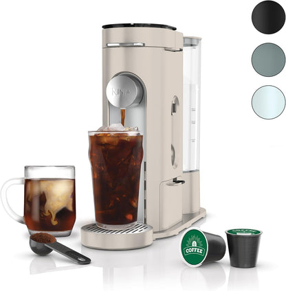 Ninja Pods & Grounds Iced Coffee Maker, K-Cup Pod Compatible, Stone PB041ST | Single-Serve, Brews Grounds, Compact Design, 56-Oz. Reservoir, 6-Oz. Cup to 24-Oz. Travel Mug Brew Sizes1