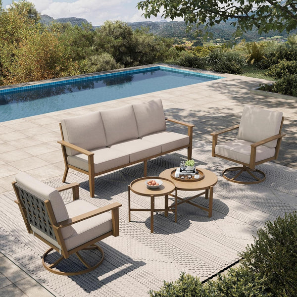 5-Piece Metal Patio Conversation Set, 2 Swivel Chairs1
