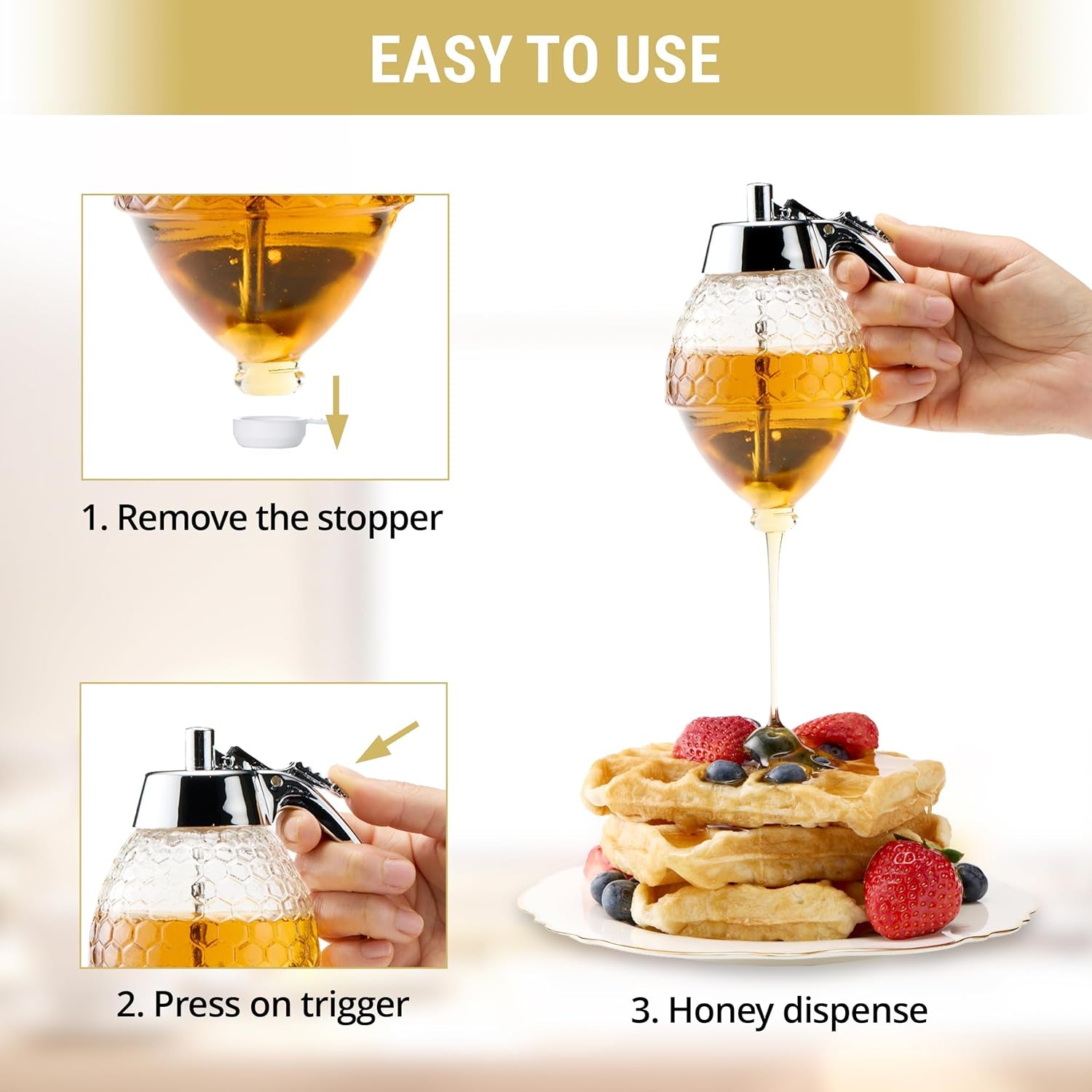 stainless-steel-shaft-honey-and-maple-syrup-dispenser-no-drip-glass-honeycomb-jar-with-stand-8-oz-syrup-pot-silver-plastic-top