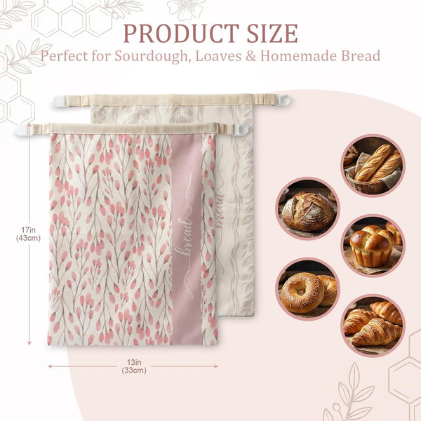 Beeswax Bread Bags for Homemade Sourdough, XL 2 Pack Reusable Bags | 100% Cotton with Beeswax Lining, Secure Lock Closure, Keeps Bread Fresh & Crust Crisp, Plastic Bag Alternative2