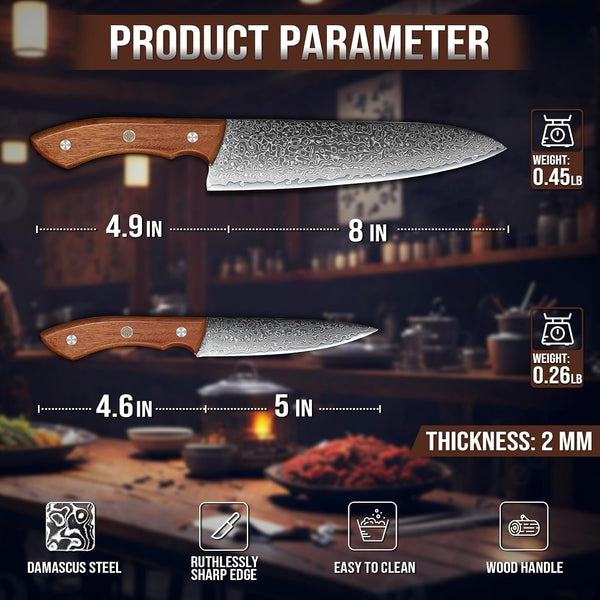 2-Piece Damascus Kitchen Knife Set, VG10 Steel | VG10 Steel Core, Full Tang, for Meat Processing and Everyday Kitchen Prep5