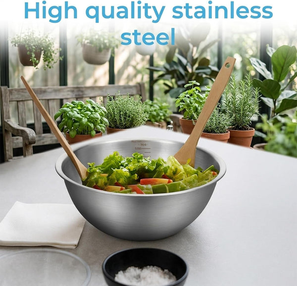 5 Pack Stainless Steel Mixing Bowls with Marks, Heavy Duty Nesting Bowls Set, Food Grade 304, Dishwasher Safe & Stackable for Cooking, Baking, Prepping (1, 1-1/2, 2, 2-1/2, 3-1/2 QT)​​5