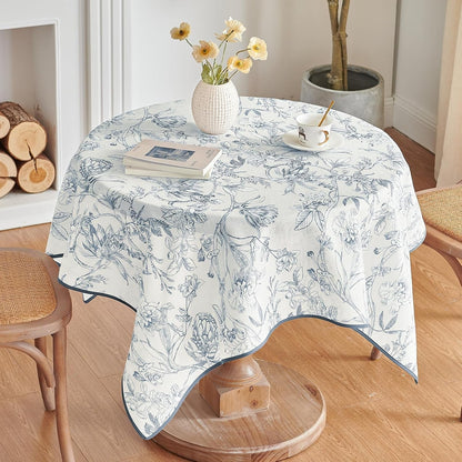 Blue Floral Linen Square Table Cloth 50 X 50 Inch6