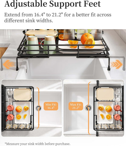 Expandable Dish Drying Rack for Kitchen Counter, Metal, Black6