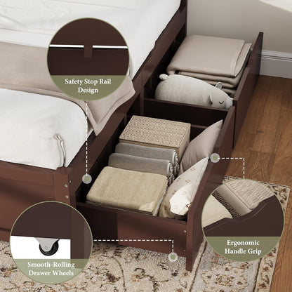 Solid Wood Queen Storage Bed Frame with 50" Headboard, Espresso5