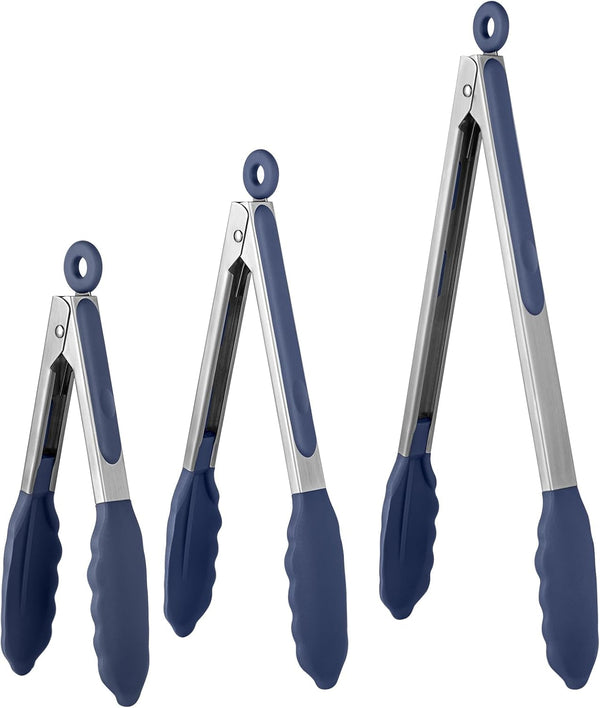 Kitchen Tongs for Cooking, 600ºf Heat-Resistant, 3Pcs/Midnight Blue1