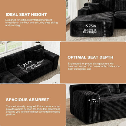 96'' L-Cloud Sectional Boneless Couches for Living Room, Black6