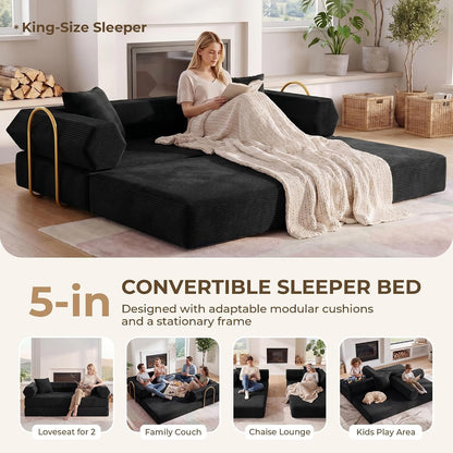 79" Convertible Futon Sofa Bed, Boneless Couch for Living Room | Black4